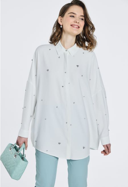 Oversized Crystal Embellished Shirt- Ramadan Style