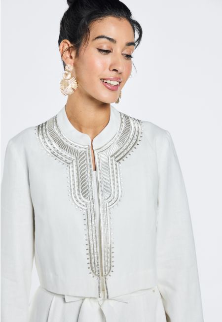 Solid Embroidered Cropped Jacket- Ramadan Style