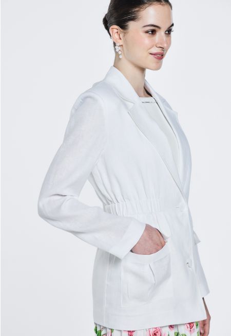 Notched Collar Elastic Waist Blazer