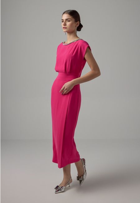 Crystal Embellished Sleeveless Midi Dress