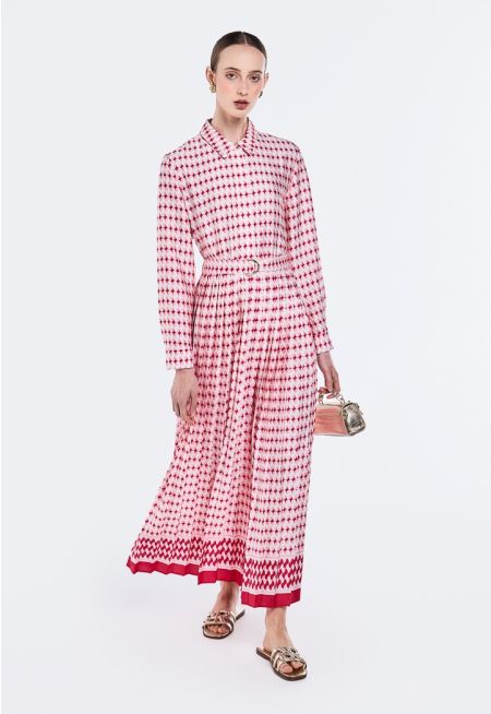 Multicolor Print Pleated Dress