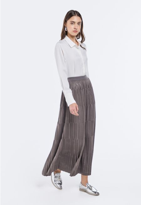 Jacquard Pleated Maxi Skirt