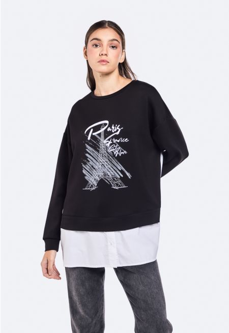 Printed Shirt Hem Sweatshirt