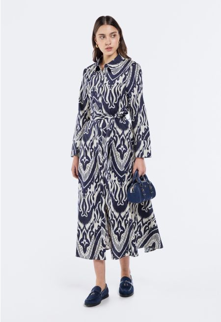 Printed Belted Shirt Dress
