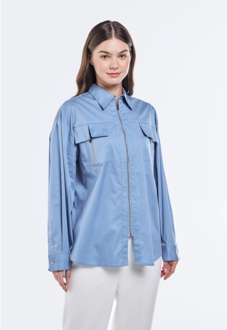 Solid Zip Up Shirt