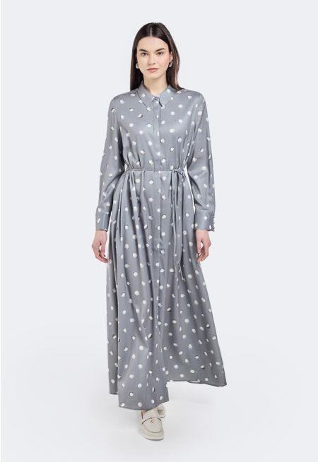 Polka Dots Belted Maxi Dress