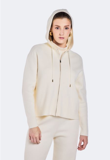 Hooded Knitted Jacket With Zip