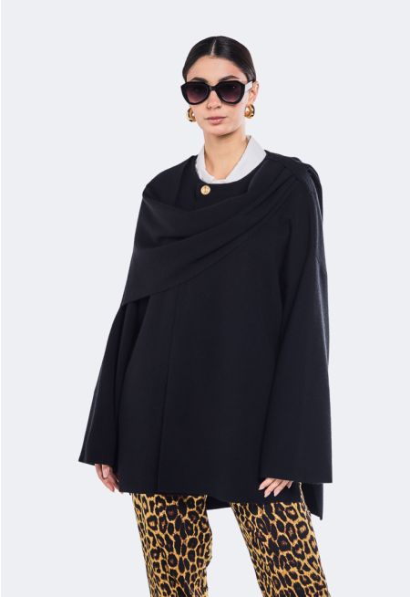 Knitted Poncho With Attached Scarf