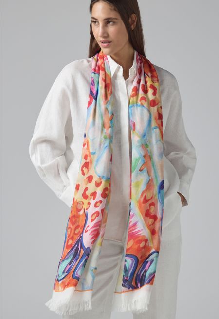 Printed Fringe Hem Scarf