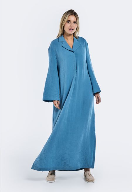 Notched Collar Crinkled Abaya