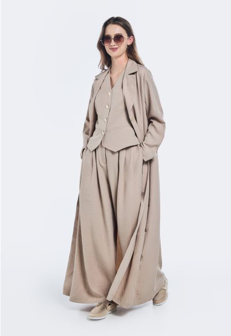 Button Embellished Crinkled Abaya