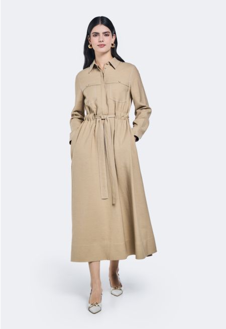 Gathered Tie Waist Flared Dress