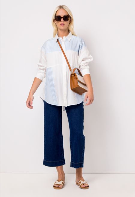 Wide Leg Mid Waist Denim Trouser