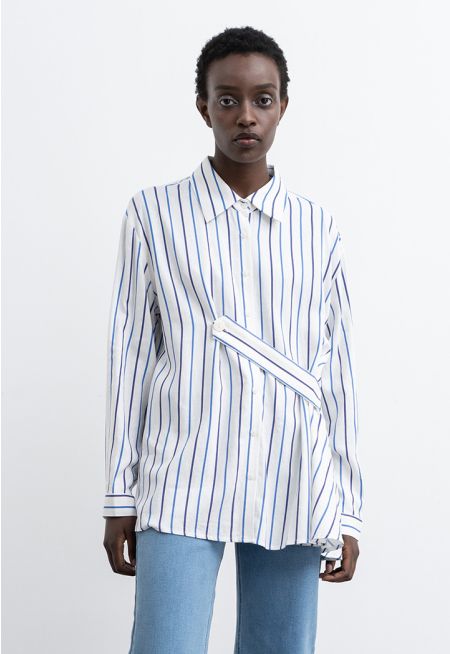 Striped Shirt With Drop Shoulder -Sale
