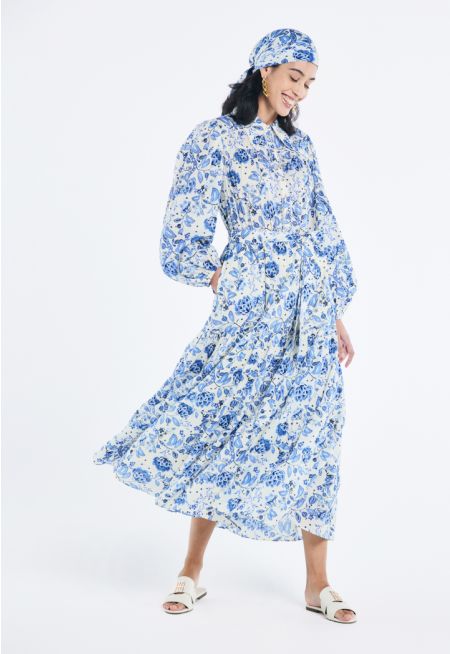 Printed Tiered Elastic Waist Dress