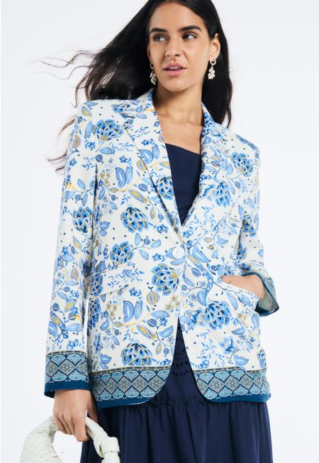 Floral Print Flap Pockets Blazer- Ramadan Style