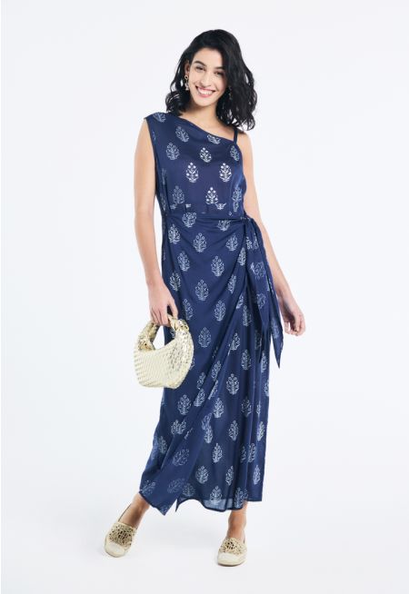 Embroidered Printed Wrap Dress- Ramadan Style