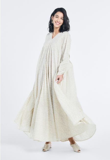 Printed Flared V-Neck Dress- Ramadan Style