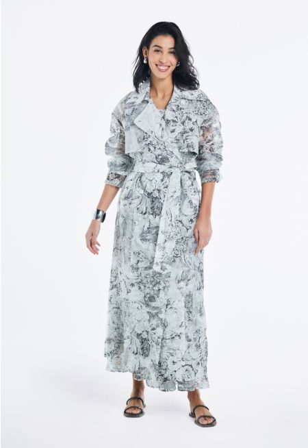 Floral Printed Organza Coat- Ramadan Style