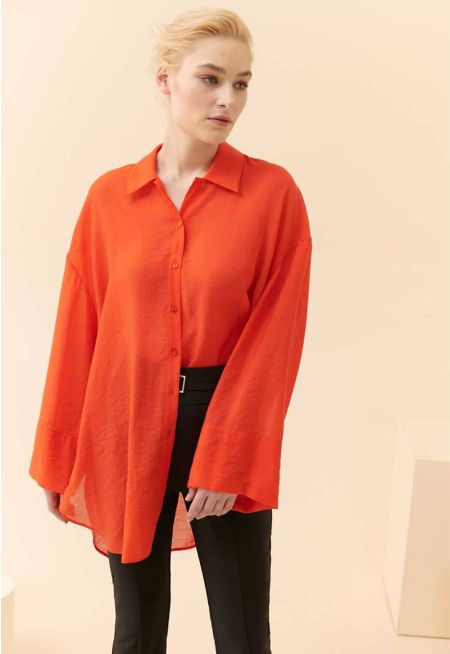Roman Solid Oversized Tunic Shirt Orange