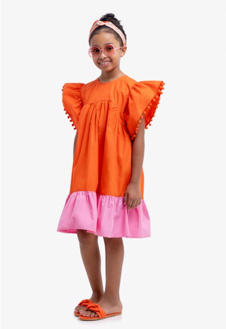 Crew Neckline Drop Waist Short Dress