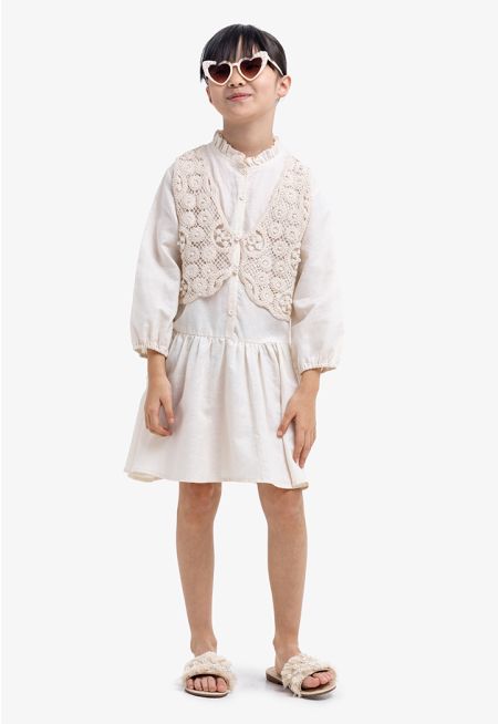Floral Crochet Vest and Dress Set