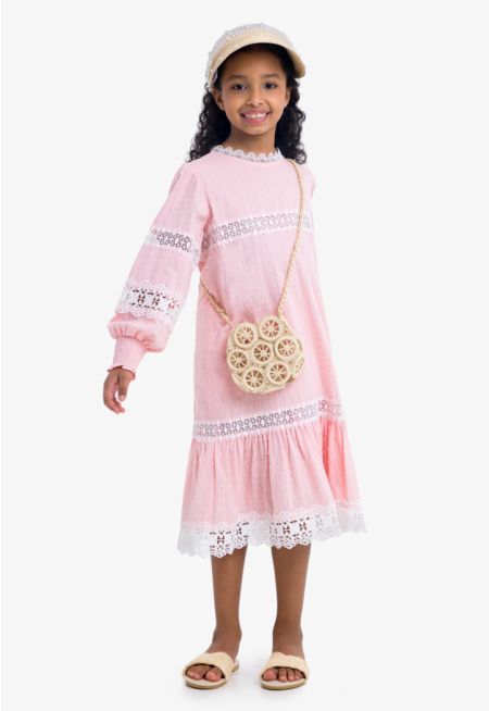 Dobby Textured Lace Smocked Dress