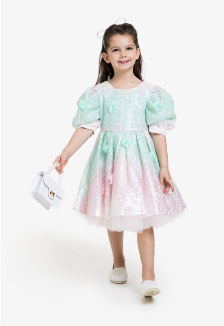 Vivid Pleated Sequin Dress