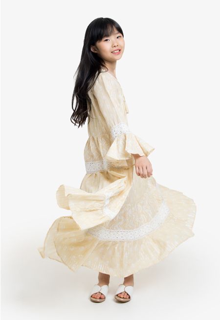 Lurex Printed Lace Tiered Dress