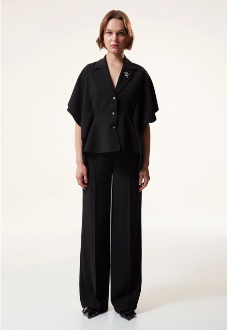 Machka- Mixed Button-Down Loose-Fit Trousers 