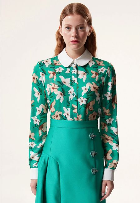 Machka- Floral Pattern Blouse With Contrast Collar 