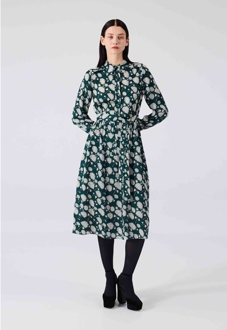 Patterned Shirt Collar Dress
