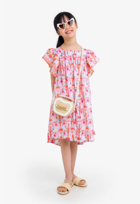 Printed Ruffle Sleeves Dress