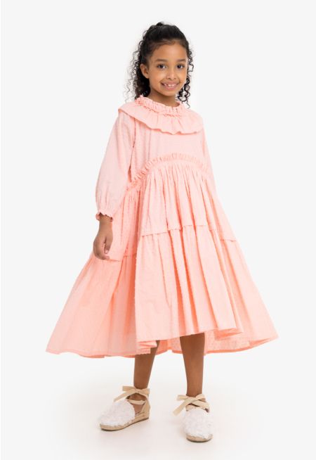 Textured Tiered Ruffled Dress