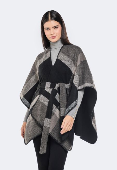 Plaid Belted Winter Poncho