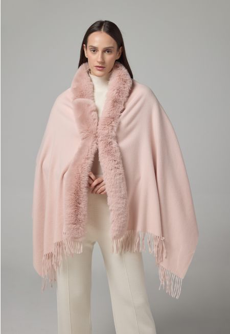 Faux Fur Embellished Poncho