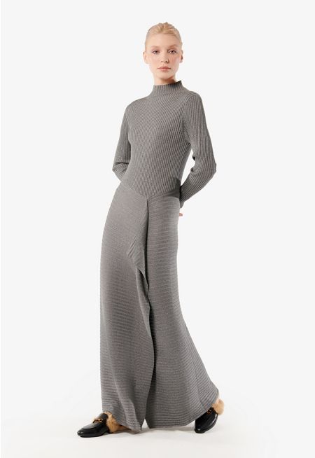 High Neck Ribbed Solid Dress -Sale