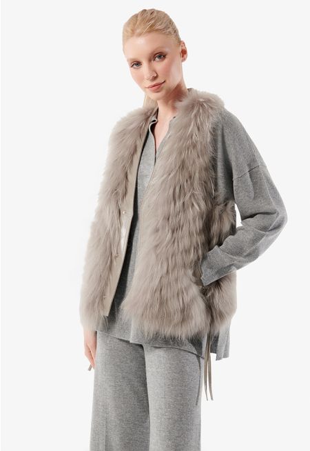 Real Fox Fur PU Leather Sleeveless Gilet -Sale
