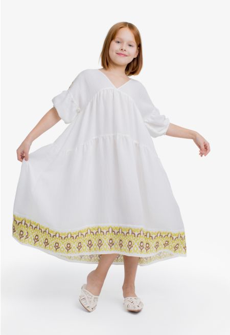 Solid Embroidered Short Sleeves Dress