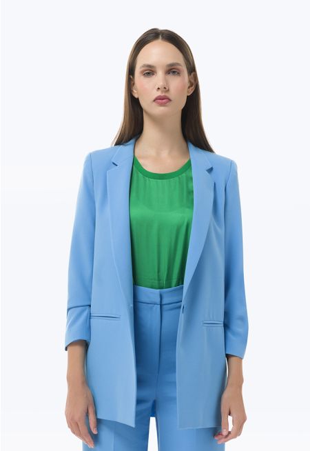 Classic Solid Blazer With Faux Pockets -Sale