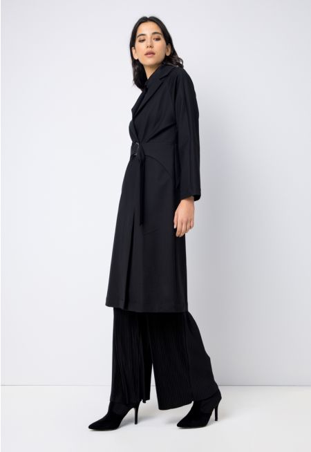Formal Fixed Belt Solid Trench Coat