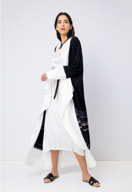 Embroidered Contrast Open Front Abaya