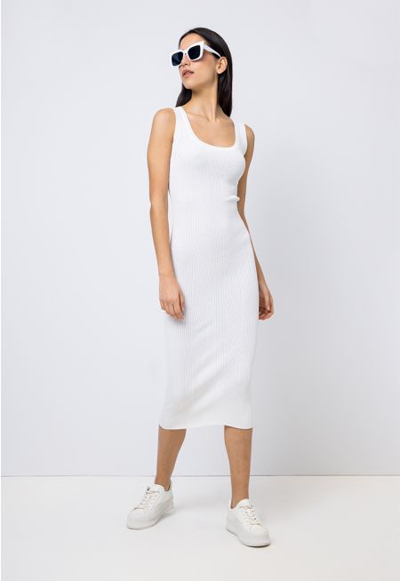 Classic Sleeveless Solid Ribbed Dress