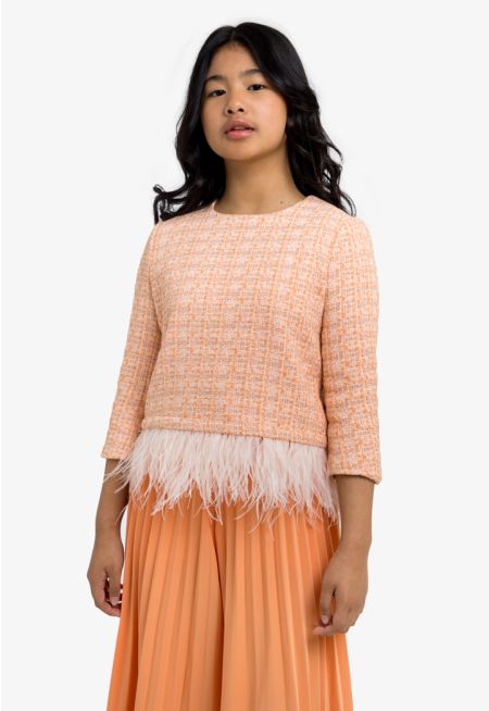 Faux Feather Hem Top