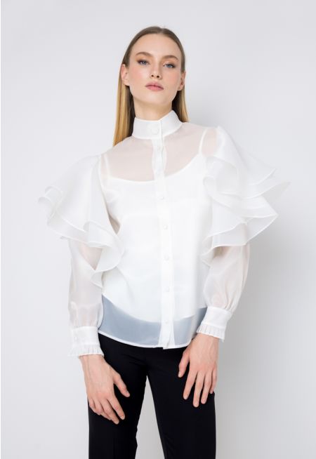 Long Layered Sleeves Solid Shirt Set (2 PCS)