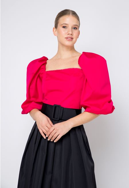 Puff Sleeve Crop Length Solid Top