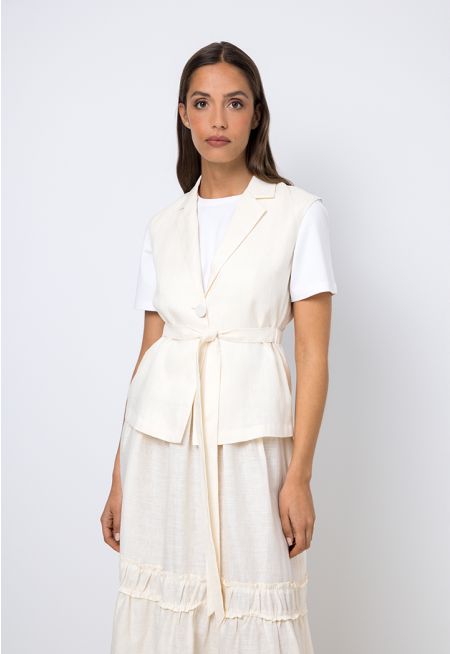 Solid Belted Notched Collar Vest
