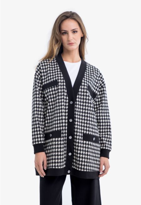 Jersey Knit Checkered Cardigan