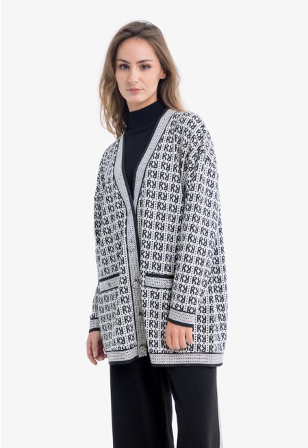 Contrast Textured Cardigan With Border