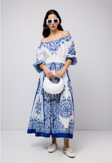فستان ماكسي مزموم بطبعات - ستايل رمضان